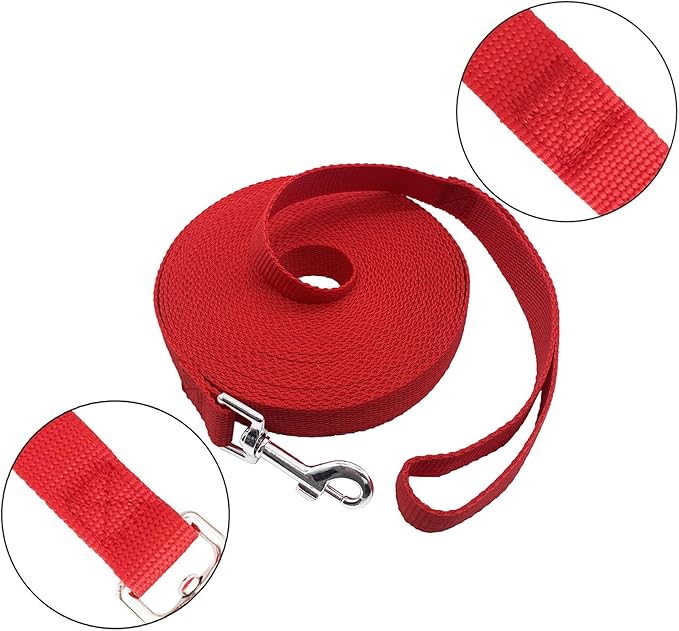 PETGOGO 15ft 20ft 30ft 40ft 50ft Long Dog/Puppy Lead Obedience Recall Training Dog Leashes for Small Medium Dogs Camping, Training, Play, or Backyard (Red, 1" x 15FT)