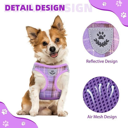 KOOLTAIL Dog Harness for Small Medium Dogs,Dog Harness and Leash Set, Step in No Pull Soft Mesh Padded Adjustable and Reflective Pet Vest Harness Puppy, Plaid Extra Harness for XS S Dogs, Purple S