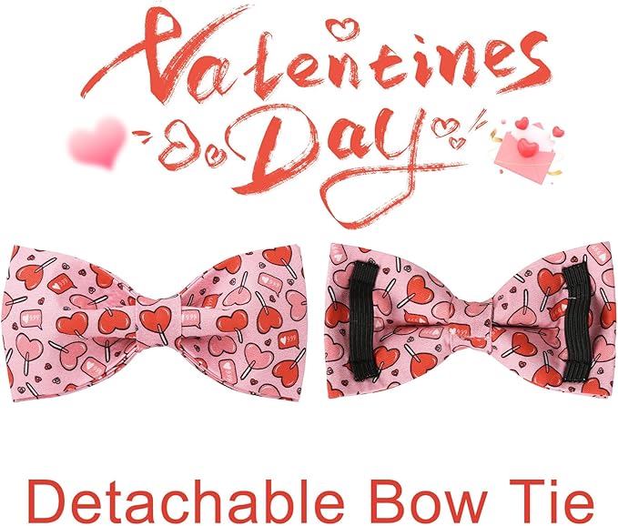 UP URARA PUP Valentine’s Day Dog Collar with Bow Tie, Pink Heart Bowtie Collar with Metal Buckle, Valentine’s Day Gift Pet Collar for Puppy Girl Boy Dog or Cat, Wedding Dog Collar, L, Neck 16-24in