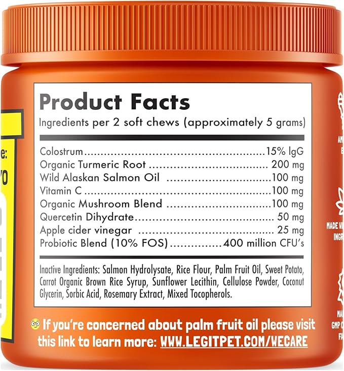 Allergy Relief Chews for Dogs & Immune & Digestive Supplement with Wild Salmon Oil Kelp Colostrum Turmeric Probiotics & Bee Pollen for Seasonal Allergies Anti Itch, Skin Hot Spots 120 Soft Treats