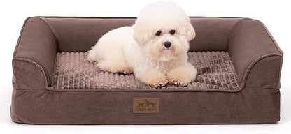 COZY KISS Orthopedic Dog Beds for Medium Small Size Dog, M Pet Sofa for Dog Cat, Supportive Foam Bolster U Shaped Couch with Waterproof Lining Cover, Anti-Slip, Comfort, Washable, 30x20x7.5 in, Brown
