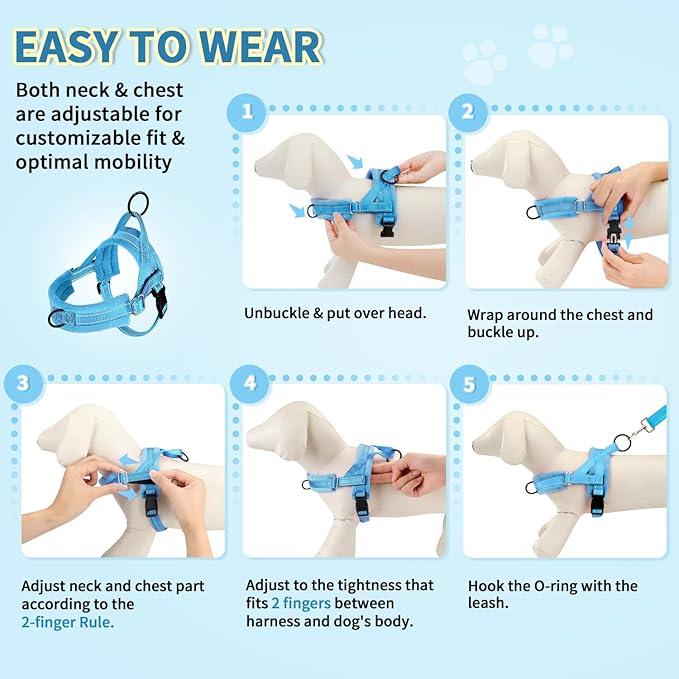Lukovee No Pull Dog Harness and Leash Set, Soft Padded Small Dog Harness, Neck & Chest Adjustable Reflective Vest Puppy Harness with 4ft Lightweight Anti-Twist Dog Leash for Small Dogs (LBL, XS)