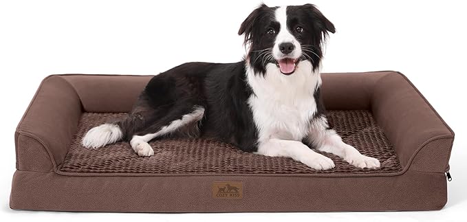 COZY KISS Orthopedic Dog Bed for Large Dog, XL Pet Sofa for Extra Large Dog, Big Supportive Foam Bolster U Shaped Couch with Waterproof Lining Cover, Anti-Slip, Washable, 42x30x7.5 inch, Brown