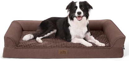 COZY KISS Orthopedic Dog Bed for Large Dog, XL Pet Sofa for Extra Large Dog, Big Supportive Foam Bolster U Shaped Couch with Waterproof Lining Cover, Anti-Slip, Washable, 42x30x7.5 inch, Brown