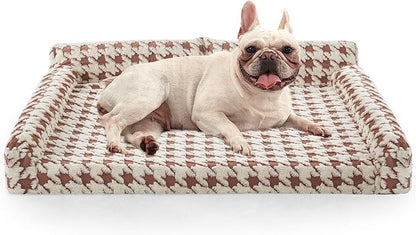 FURTIME Orthopedic Dog Bed Medium Size Dog, Medium Washable Memory Foam Pet Couch Bed with Removable Washable Cover, Non-Slip Bottom with Bolster Sides, Brown