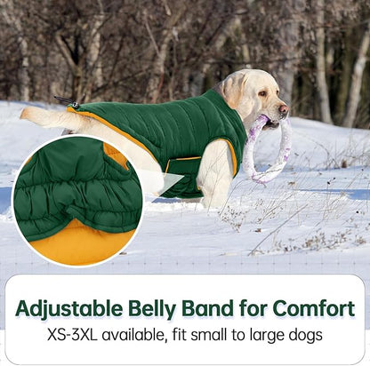 Lelepet Reversible Dog Coat Waterproof Dog Jacket Windproof Puffer Vest for Winter Warm Lightweight Coats for Large Dogs Adjustbale Hook & Loop Pet Apparel with Leash Hole, Pitbull, Green, XL