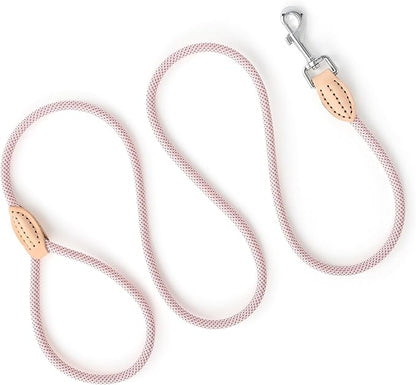 Mile High Life Small Dog Leash, Thin Lightweight Reflective Rope Leash with Genuine Leather Connection, Great for Small Medium Dogs (Pink, 60 Inch-1/3)