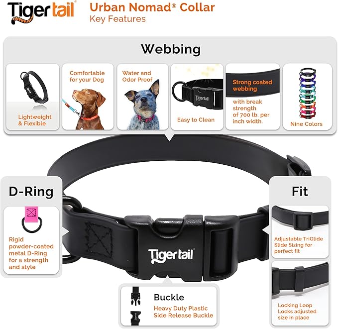Tiger Tail Small Pink Dog Collar | Waterproof and Odor-Proof for Active Pets | Durable, Anti-Mat, and Lightweight Design | Made with Premium Coated Nylon | Suitable for Small Breed Dogs
