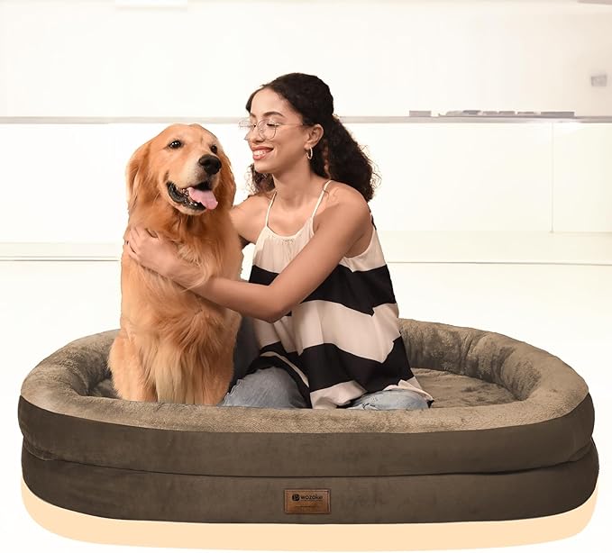 Orthopedic Washable Large Dog Bed: Cooling Dog Bed with Bolsters - Jumbo Bed Waterproof Removable Cover Non-Slip Pet Bed for Extra Large Sized - Coffee