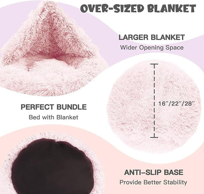 Himax Dog Beds for Small Dogs&Cats, Comfort Dogs Beds with Blanket Attached, Calming Anti-Anxiety Fluffy Dog Bed Washable (20"/26"/35") Pink