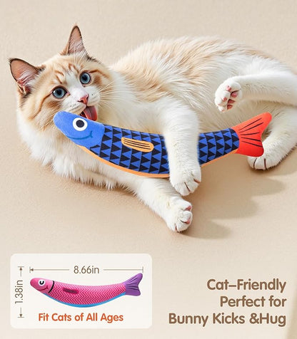 PetBusy Cat Toys with[5000mg A+Natural Catnip &Silvervine] [Baby Grade] Interactive Soft Chew Kicker Cat Toys for Indoor Cats & Kittens, [Crinkle &Bell] Fish Sound Toy, Drives Bored Cat Crazy with Fun
