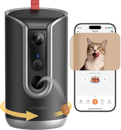 TKENPRO 2K Pet Camera Treat Dispenser, AI Photo Album, Dog Camera with 360° Auto Tracking & 5G/2.4G WiFi, 2-Way Talk, Remote Treat Tossing, Motion Alerts for Cats Indoor