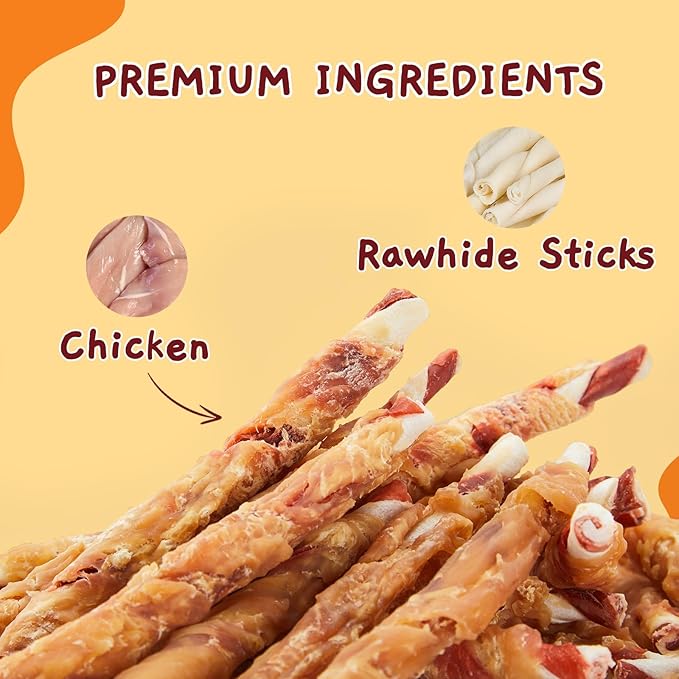 Jungle Calling Dog Treats, Natural Chicken Wrapped Rawhide Sticks for Small Medium Dogs, Long Lasting Dog Rawhide Chews for Teeth Cleaning, Grain Free Training Rewards, 1.10 lb