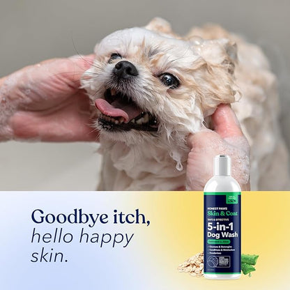 Honest Paws Dog Shampoo and Conditioner - Premium Dog Wash for Allergies and Dry, Itchy, Moisturizing for Sensitive Skin - Sulfate Free, Plant Based, All Natural - Oatmeal & Aloe -16 Fl Oz