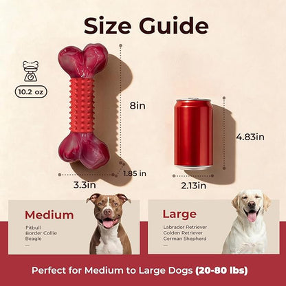 Apasiri Tough Dog Toys for Aggressive Chewers Beef Flavor: 8" Dog Chew Bone for Large Breed, Nylon & Rubber Chew Toy for Medium Large Dogs