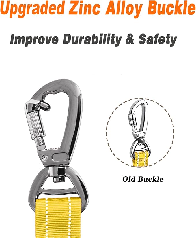 AUBELL Tactical Dog Leash Heavy Duty,4-6ft Reflective Strong No Pull Bungee Leash for Medium Large Dogs with Comfortable Padded Double Handle,Car Seat Belt,360 Degree Rotating Carabiner,Yellow