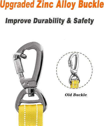 AUBELL Tactical Dog Leash Heavy Duty,4-6ft Reflective Strong No Pull Bungee Leash for Medium Large Dogs with Comfortable Padded Double Handle,Car Seat Belt,360 Degree Rotating Carabiner,Yellow