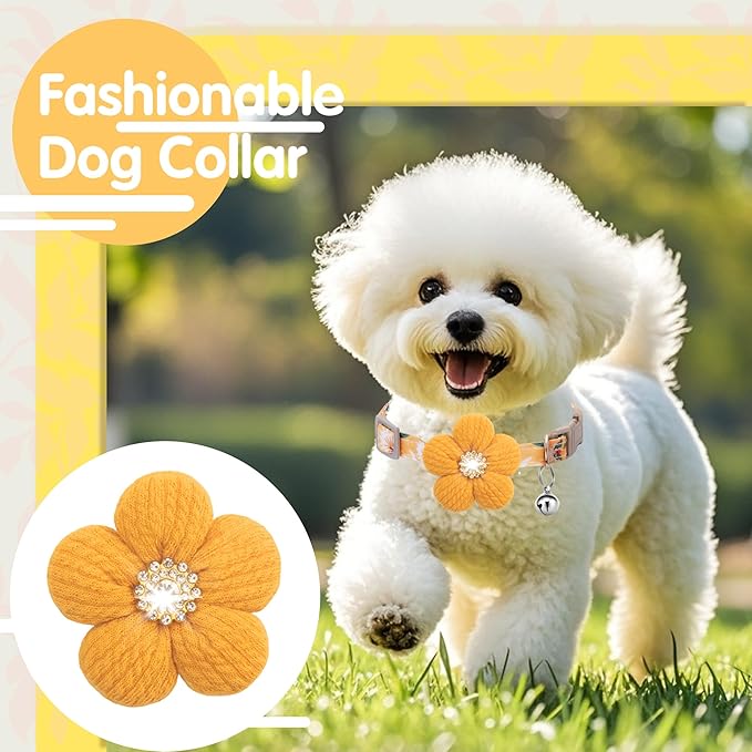 Small Dog Collar with Flower, Puppy Collar for Girl Dog Collars for Small Dogs Cute Dog Collar with Bell, Adjustable Length
