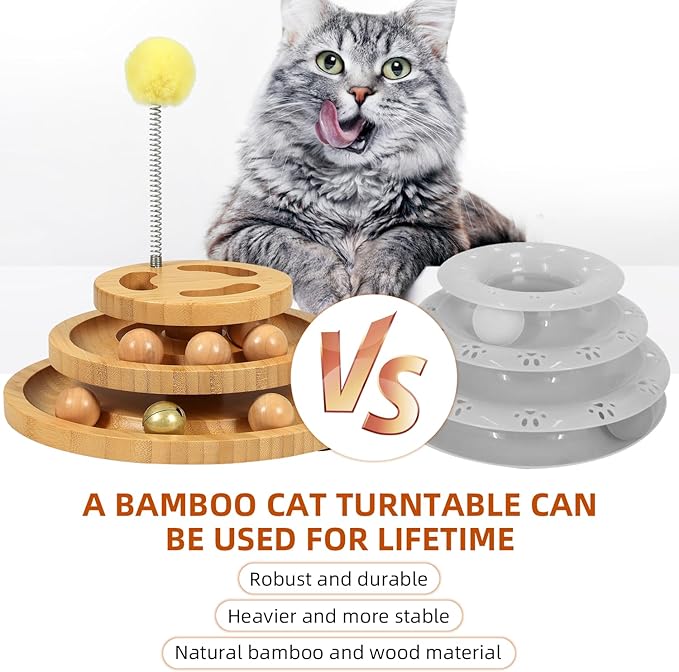 DoogCat Cat Ball Track Toy with Puzzle Top, 3-Level Tower with 9 Removable Balls, Interactive Toy for Kitten Mental & Physical Exercise