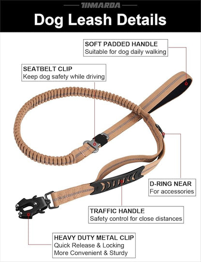 TINMARDA Dog Leashes for Medium Large Dogs Heavy Duty, 4-6FT Shock Absorbing No Pull Dog Leash with Advanced Easy Metal Clip, 2 Comfortable Padded Handles (Coyote Brown)