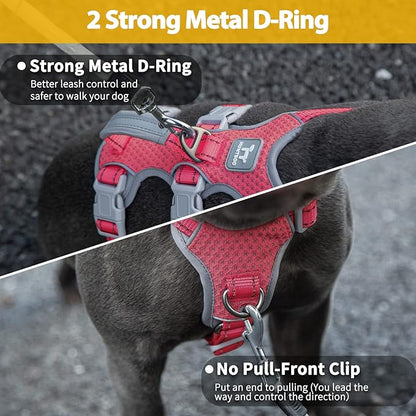 Huntboo Escape Proof Dog Harness, No Pull Reflective Harness with Lift Handle, Adjustable Pet Vest with Front and Back Leash Clips for Small Medium Large Dogs Walking Hiking Training (Red,XL)