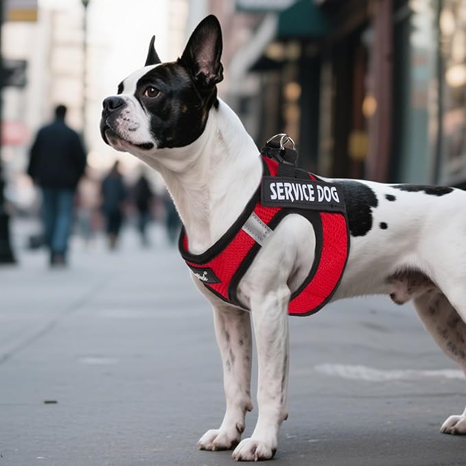 PUPTECK Service Dog Harness and Leash Set for Small Medium Dogs No Pull Step-in Soft Mesh Puppy with 2 Removable Patches Cat Vest Harnesses Reflective at Night, Red, L