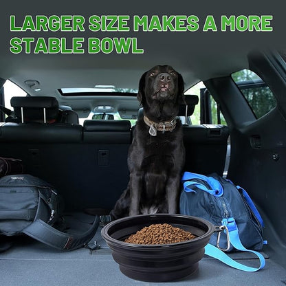 Extra Large Dog Bowl Pet Collapsible Bowls, 2 Pack Collapsible Dog Water Bowls for Large Dogs, Portable Pet Feeding Water Dish for Walking Parking Traveling with 2 Carabiners (Black+Black, Jumbo)
