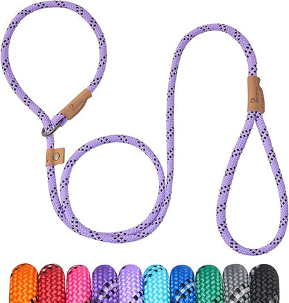 5 FT Slip Lead Dog Leash, Heavy Duty Rope Leash for Small Medium Large Dogs, No Pull Training Lead with Reflective Thread, Strong Comfortable Loop Leash (Lavender Stripe, Medium(3/8"))