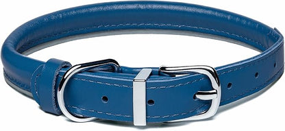 OOPSDOGGY Rolled Leather Dog Collar Reflective Roll Collars for Small Medium Large Dogs Puppy (Dark Blue, L, 14'' - 18'')