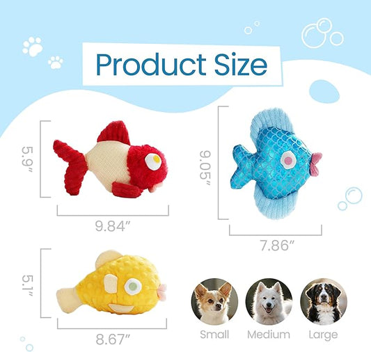 Nocciola Tough Dog Toys, Squeaky Dog Toys to Keep Dogs Busy with Two Resistant Layer & Crinkle Sound, Googly Eyed Fish Gang Puppy Teething Toys for Small, Medium, Large Breeds