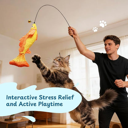 PURETOY Catnip Toys, [12000mg] Extra Large Toys for Indoor Cats with Removable Bell, 100% Natural North American Catnip Floppy Fish Cat, Crinkle Sound & Soft Cotton-Free Surface