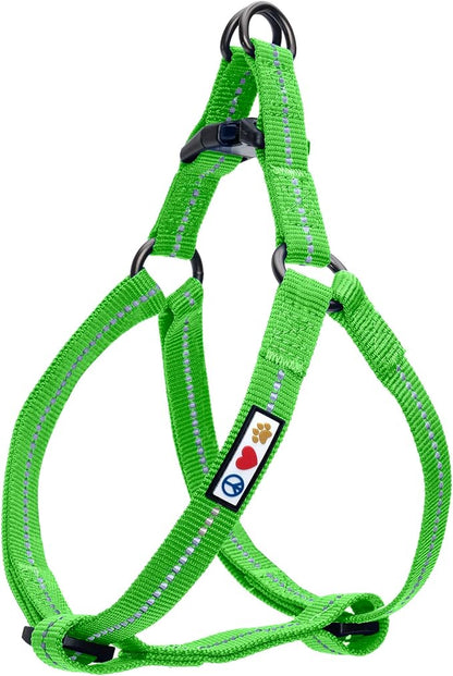 Pawtitas Recycled Reflective Step-in Dog Harness – Adjustable No-Pull Vest for Puppies to Seniors, Safe & Comfortable S Green