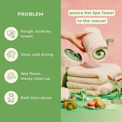 petora] Rub Me More Pet Spa Towels | Adorable Quick-Dry Dog Towels for Drying & Grooming | Soft Microfiber Towels for Dogs & Cats | 2-Piece Set for Body & Paws