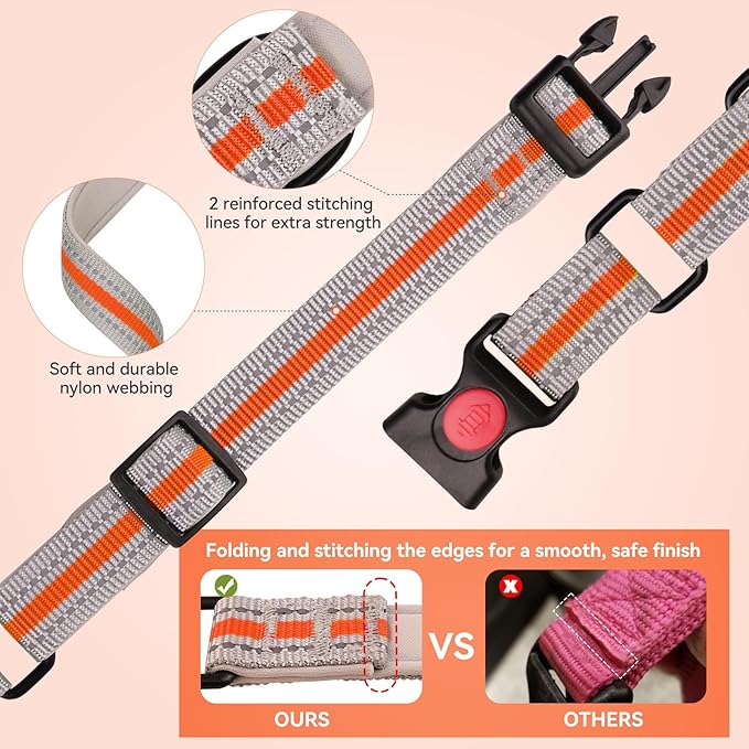 Martingale Collar for Dogs,Soft Neoprene Padded Reflective Martingale Collar and Leash Set Safety Buckle Nylon Martingale Collar for Small Dogs(Orange&S)