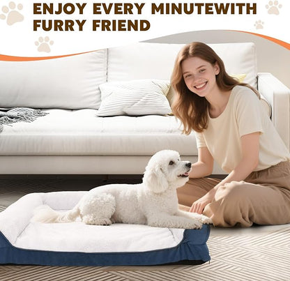 Orthopedic Dog Bed for Medium and Large Dogs Pet Bed with Sides Waterproof Dog Couch with Washable Removable Cover and Egg Crate Foam Pet Sleeping Mat with Anti-Slip Bottom