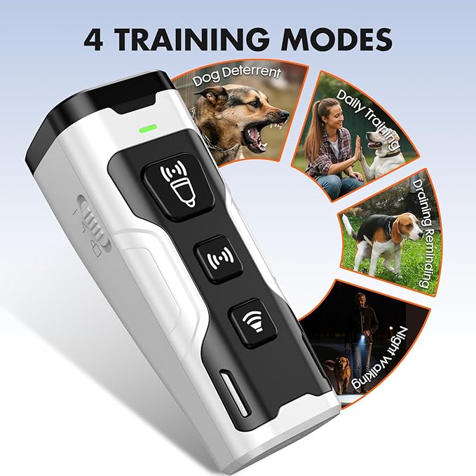 Dog Bark Deterrent Device, 3X Ultrasonic Anti Barking, 6 Training Modes 23 FT Range Barks No More Indoors Outdoors Behavior Correct Safe & Humane Rechargeable Compact Bark Control for Dogs (Silver)