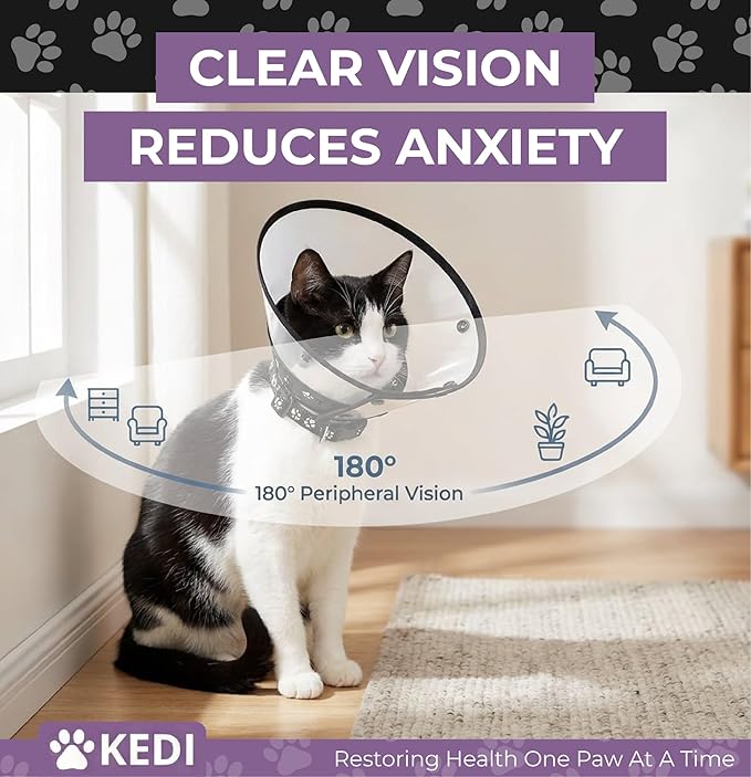 Cat Cone Collar for After Surgery to Stop Licking, Escape-Proof Recovery, Elizabethan E Collar for Cats, Comfortable Cone for Cats (Black, Medium)