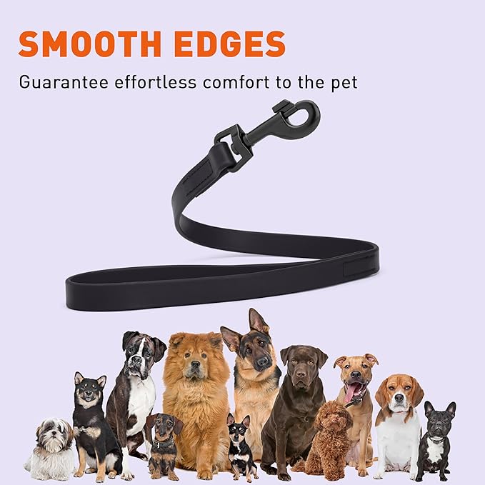 Dogline Biothane Waterproof Dog Leash Strong Coated Nylon Webbing with Black Hardware Odor-Proof Easy to Clean High Performance for Small or Large Dogs Made in USA 2 ft Lead, Black