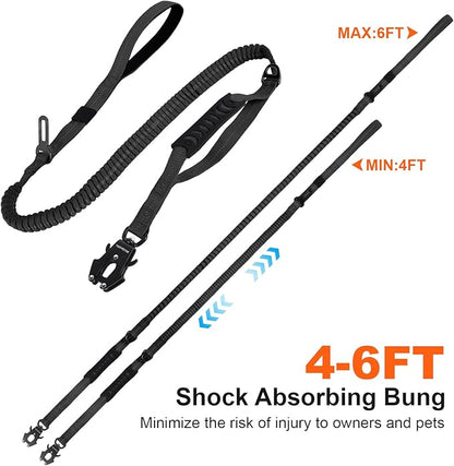 YSZYPETHE Heavy Duty Dog Leash, 4-6 Ft Shock Absorbing with Heavy-Duty Seatbelt Buckle & Dual Handles - No Bungee, for Medium to Large Dogs (Black)
