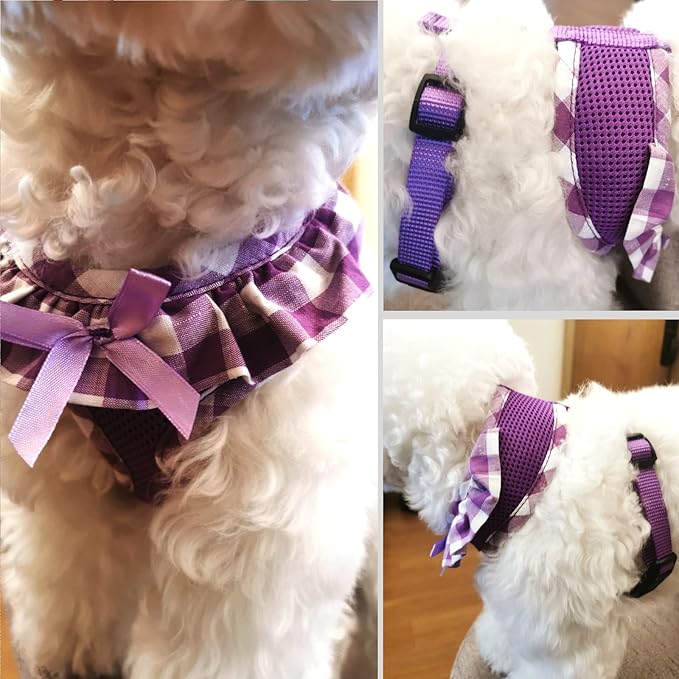 SuperBuddy Upgraded Soft Mesh Dog Harness, Super Breathable Lightweight Pet Harnesses for Puppy Dogs Outdoor Walking, Purple -XSmall