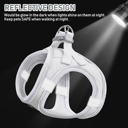 GAMUDA Small Pet Harness Collar and Leash Set, Step in No Chock No Pull Linen Fabric Soft Mesh Dog Vest Harnesses Reflective for Dogs Puppy Cats Kitten Rabbit (White, S)
