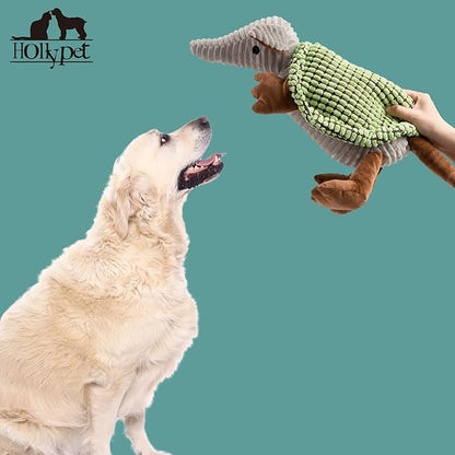 Hollypet Plush Dog Squeaky Toy Stuffed Armadillo Animal Pet Puppy Chew Toys with Clean Teeth for Small Medium Large All Breed Sizes Dogs, Green, 14 in