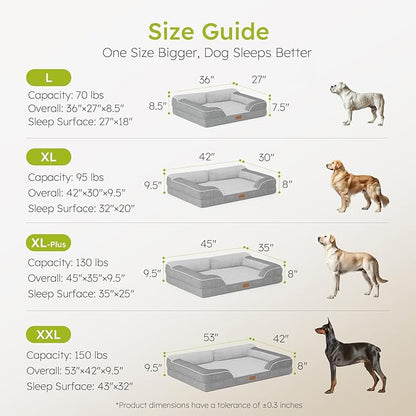 CWAWZ Jumbo Dog Beds for Extra Large Dogs, Orthopedic Dog Bed with Cooling Gel Memory Foam, Waterproof Pet Bed with Removable Washable Cover, 45" Pet Sofa Couch Velvet with Bone Toy, Light Gray