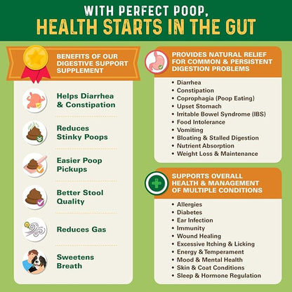 Perfect Poop Digestion & General Health Supplement for Dogs: Fiber, Prebiotics, Probiotics & Enzymes Relieve Digestive Conditions, Optimize Stool, and Improve Health (Chicken, 12.8 oz)