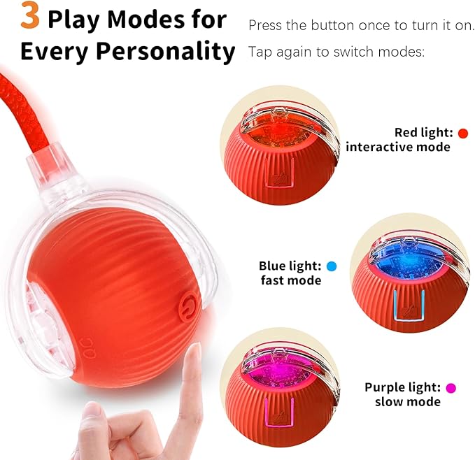 MAXTOOA Interactive Cat Toys for Indoor Cats Smart Automatic Ball Rolling for Bored Kitten Pet Upgraded Speedy Moving Chase Dogs Toy Red