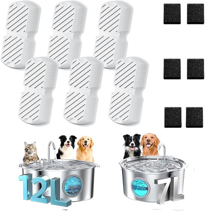 GROOKPET Dog Water Fountain Filters: 12 Dog Fountain Filters - Pet Water Fountain Filters Replacement - Including 6 Filters + 6 Sponges - Suitable for GROOKPET Dog Water Fountain for Large Dogs