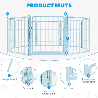 FreePet Dog Playpen for Indoor, Yard, RV Camping, 24 inch 8 Panels for Small and Puppy Dogs, Black│Patented (Blue, 24 inch, 8 Panels)