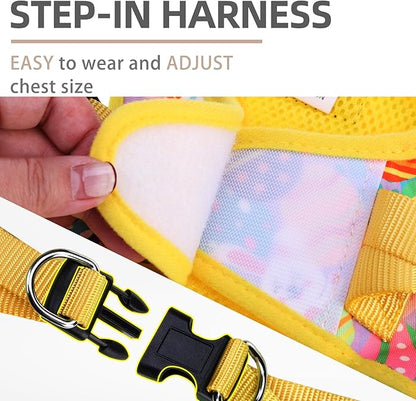 PUPTECK Dog Harness and Leash Set for Small Medium Dogs No Pull Step-in Soft Mesh Puppy Cat Vest Harnesses Reflective at Night, Easter Light Yellow, S