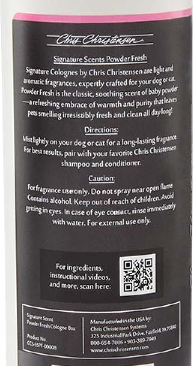 Chris Christensen Signature Scents Powder Fresh Grooming Pet Cologne, Groom Like a Professional, Long Lasting, Designer Fragrances, For Dogs and Cats, 8oz