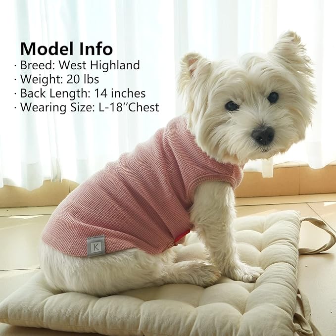 KYEESE 2Pack Dog Shirts Waffle for Small Dogs Stretchy T-Shirts Lightweight Tank Top Sleeveless Dog Vest Breathable Cat Shirt, Small, Pink+Grey